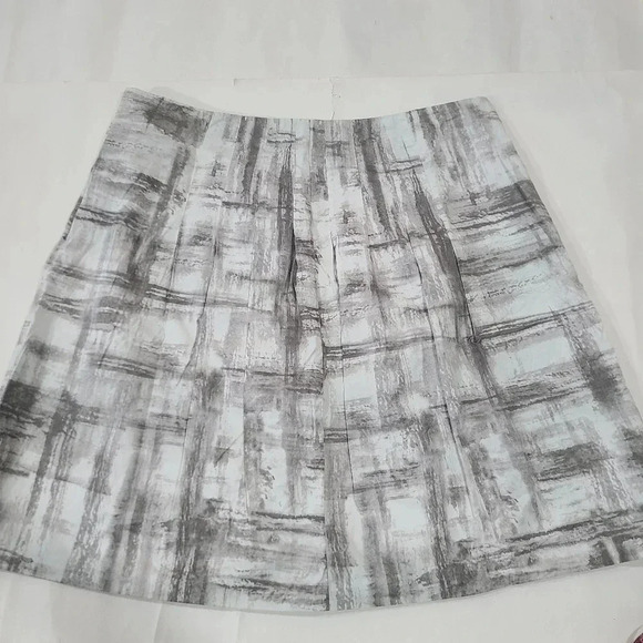 Chico's Size 3 L/XL Gray White Flare Pleated Skirt Zip Up 100% Cotton Women's - Picture 6 of 6